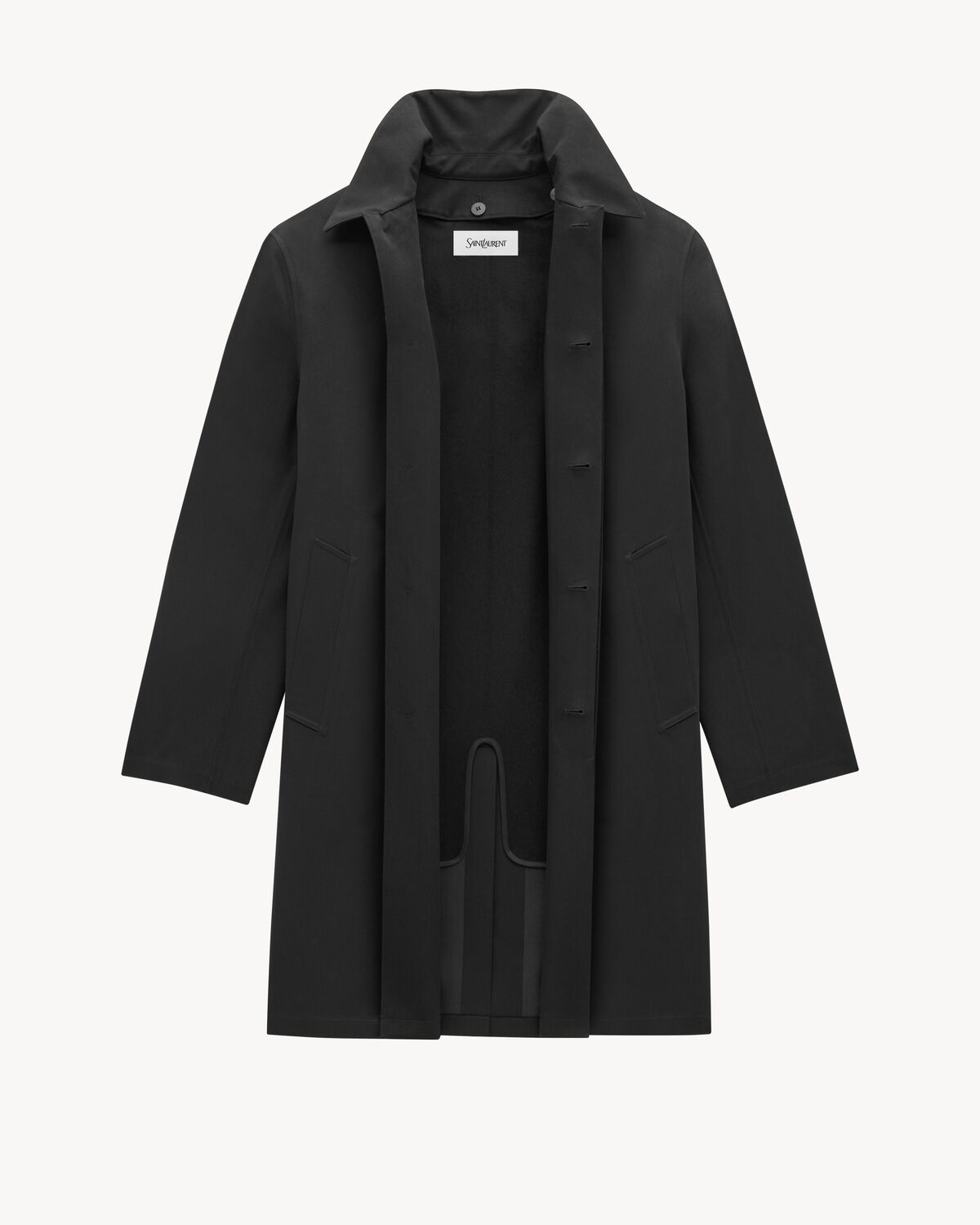 shearling-lined mac coat in nylon serge