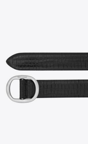 oval buckle belt in crocodile-embossed leather