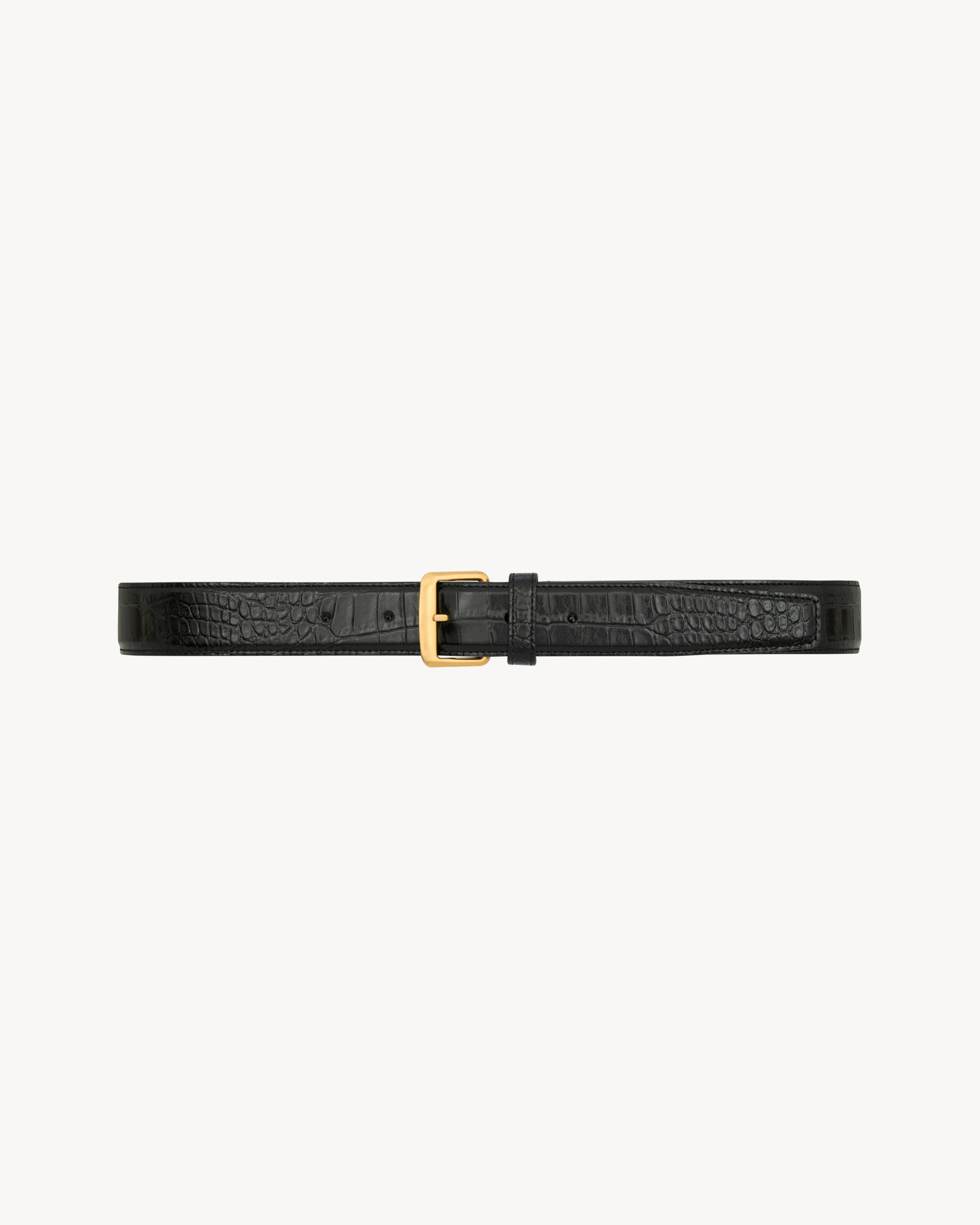 square buckle belt in crocodile-embossed leather