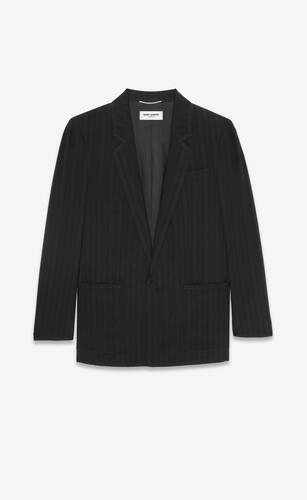 fitted single-breasted jacket in wool and striped satin