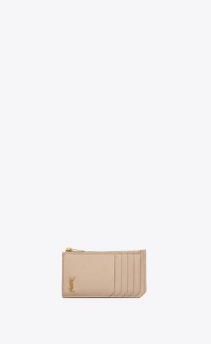 monogram fragments zipped card case in grained leather