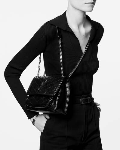 SAINT LAURENT Niki medium crinkled glossed-leather shoulder bag