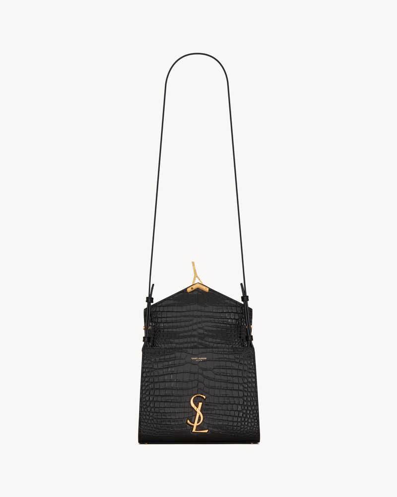 CASSANDRA Mini top handle bag in crocodile-embossed shiny leather, Saint  Laurent