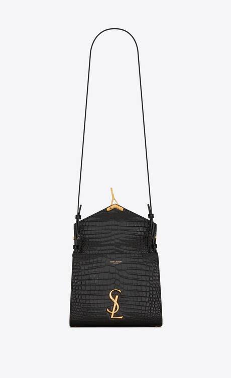 CASSANDRA Mini top handle bag in crocodile-embossed shiny leather ...