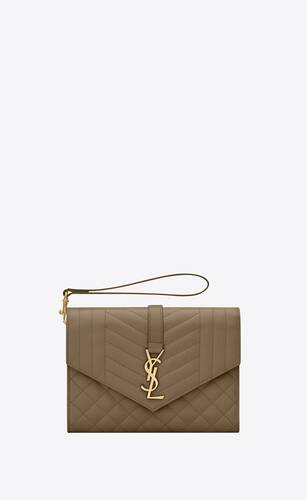 envelope flap pouch in mix matelassé grain de poudre embossed leather