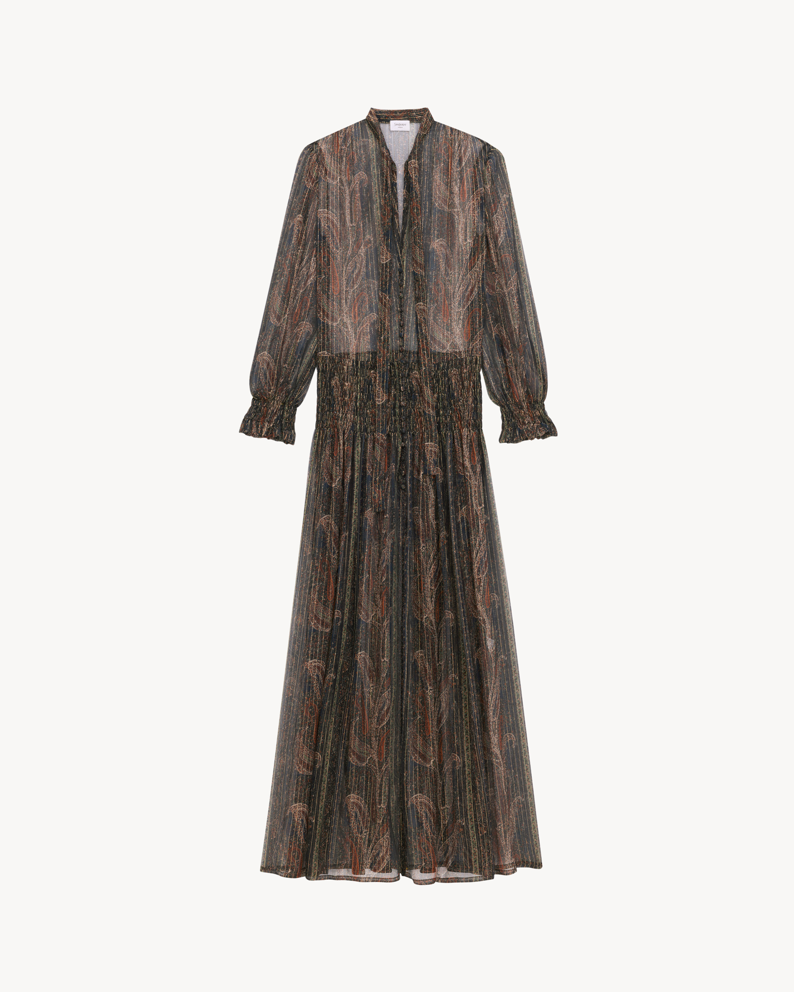 Lavallière-Kleid aus Lurex-Seiden-Crepon mit Paisleymuster