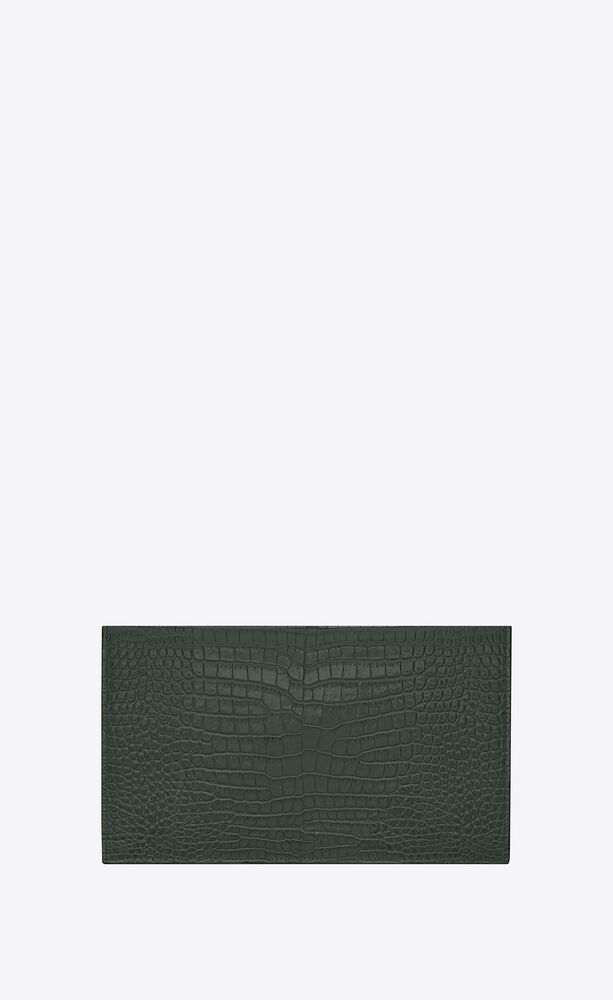 Saint Laurent Ysl UPTOWN POUCH IN CROCODILE-EMBOSSED SHINY LEATHER In Crema  Soft