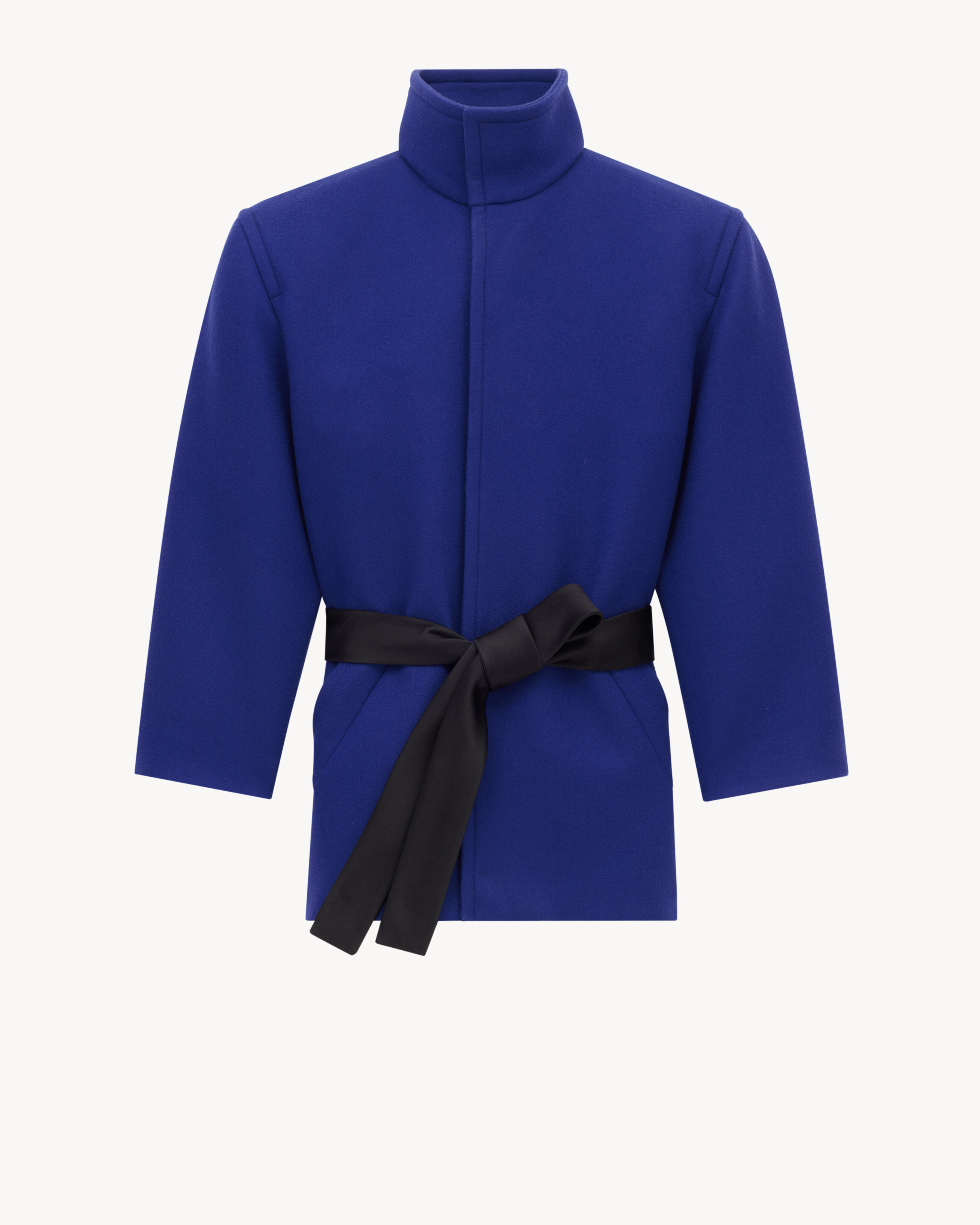 boxy belted coat in wool