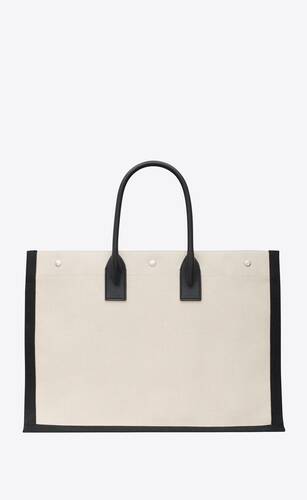 YSL canvas tote bag-Yves Saint Lauren Coated Canvas/Straw Tote Bag-RELOVE  DELUXE
