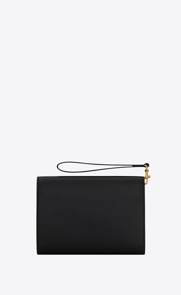 Yves Saint Laurent, Bags, Ysl Cassandre Signature Pleat Pouch Beauty  Makeup Bag Black Goldtone Logo