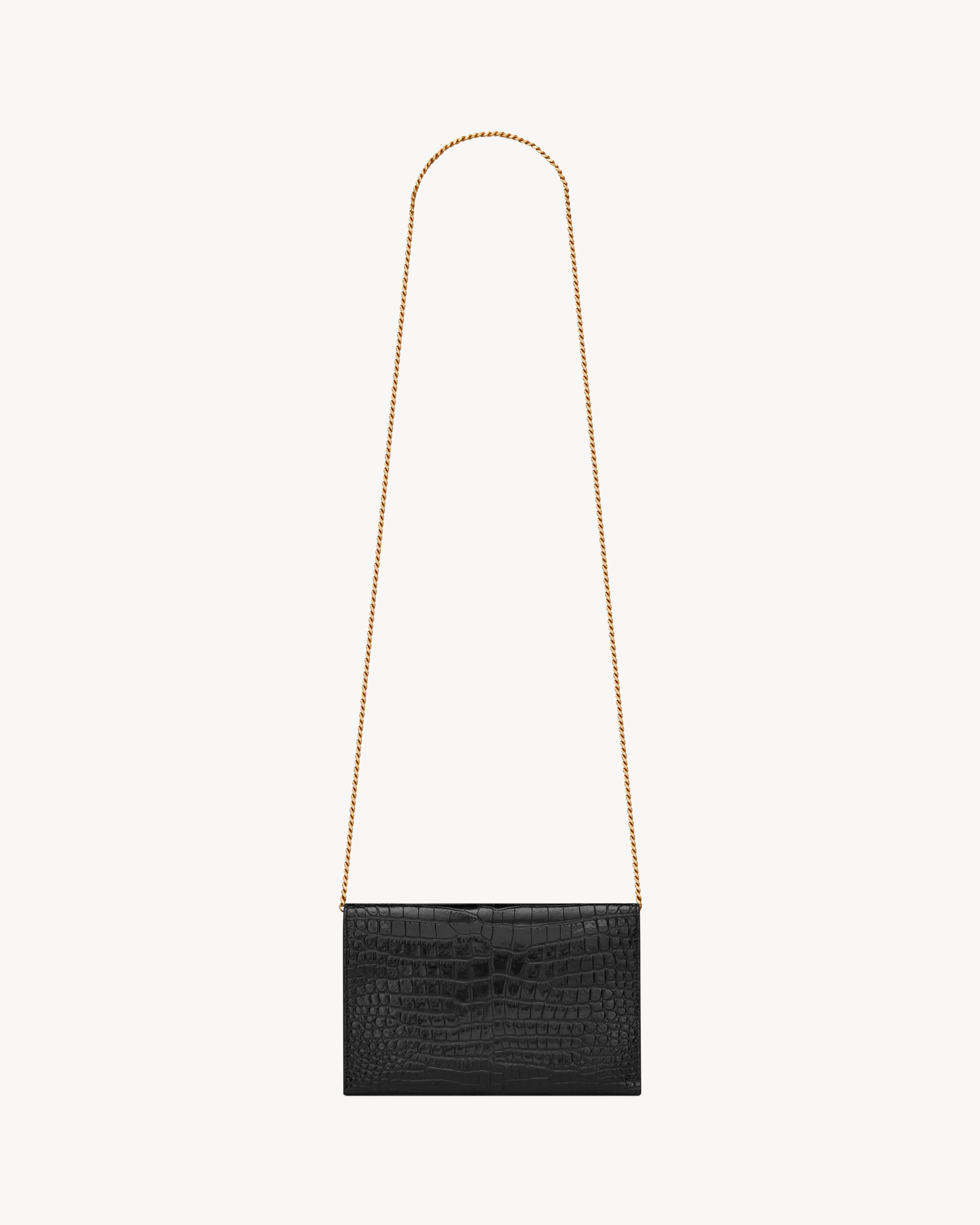 Uptown chain wallet in shiny crocodile-embossed leather