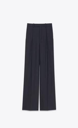 flared pants in stripped wool
