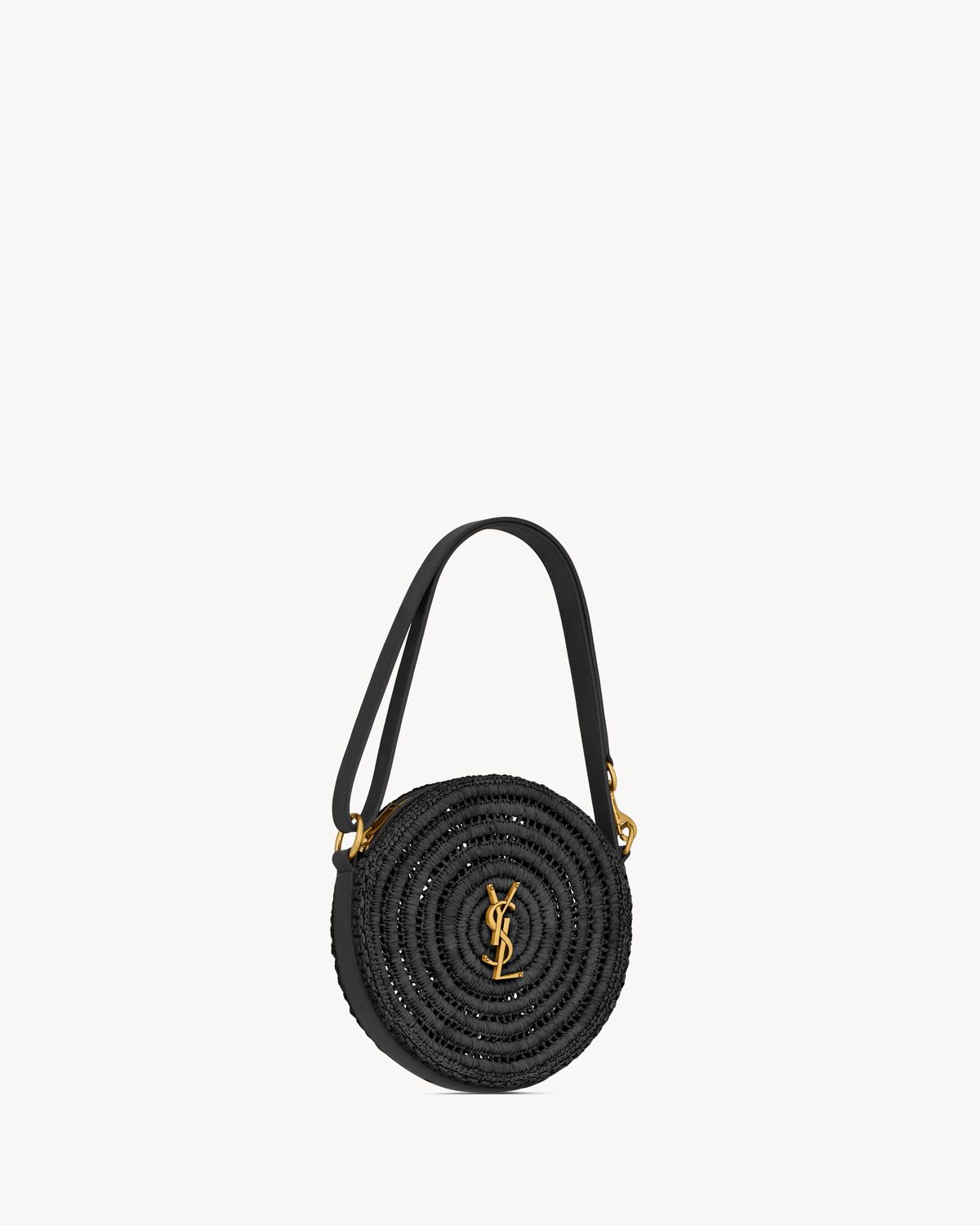 Bolso redondo de rafia y piel de curtido vegetal | Saint Laurent | YSL.com