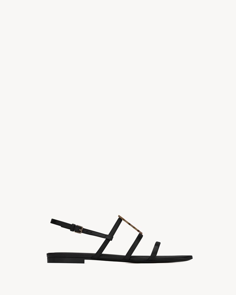 Cassandra Flat Sandals In Smooth Leather With Gold Tone Monogram Saint Laurent Singapore Ysl Com