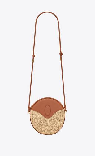 monogram round camera bag in raffia crochet and smooth leather