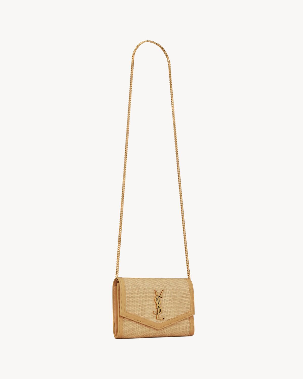 uptown chain wallet in micro raffia