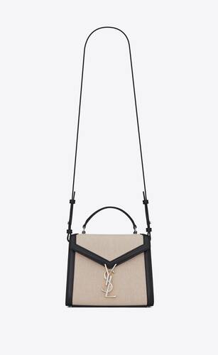 cassandra mini top handle bag in canvas and smooth leather