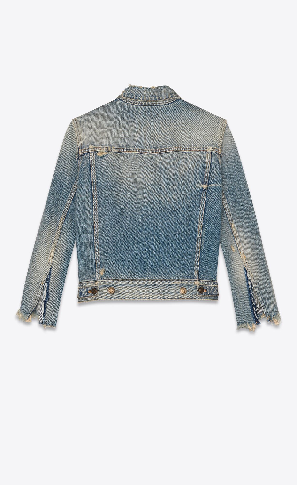 Destroyed fitted jacket in rodeo blue denim | Saint Laurent | YSL.com