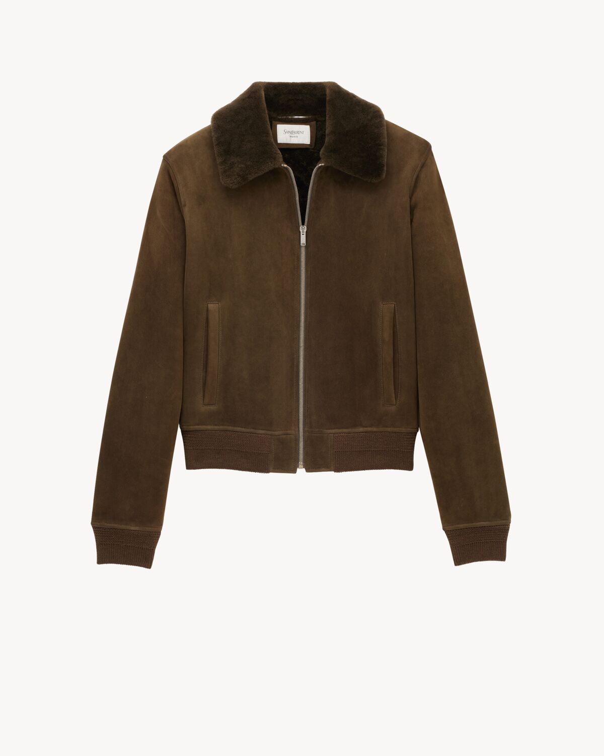 bomber jacket in suede and shearling
