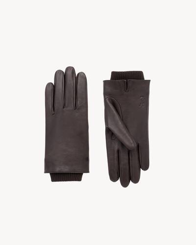 【関税&送料込】Saint Laurent Black Leather Cassandre Gloves CASSANDRE CUFFED GLOVES IN LEATHER AND WOOL | Saint Laurent