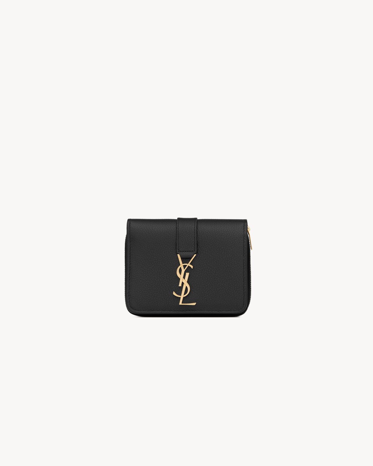 YSL LINE compact zippered wallet in grained leather Saint Laurent YSL