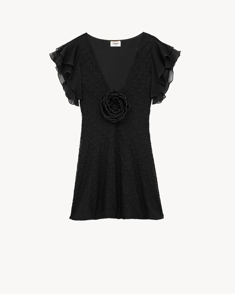 V-neck dress in embroidered muslin