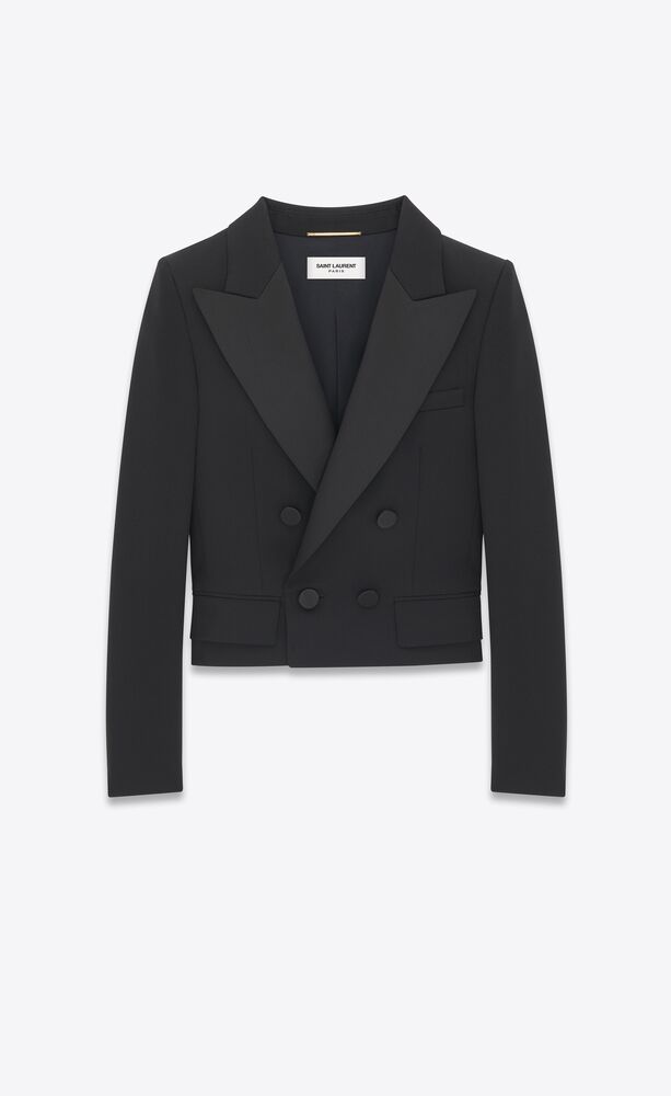 Cropped tuxedo jacket in GRAIN DE POUDRE | Saint Laurent | YSL.com