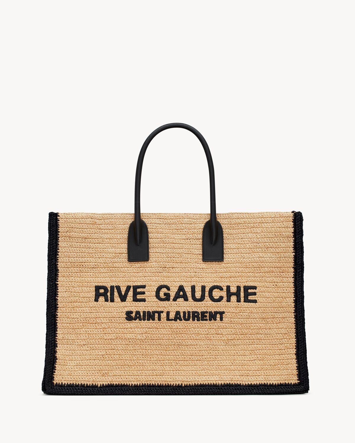 rive gauche small tote in raffia and leather