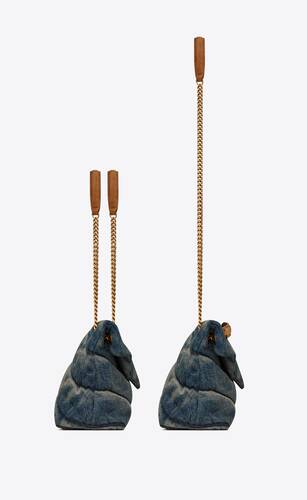 puffer small in suede and denim