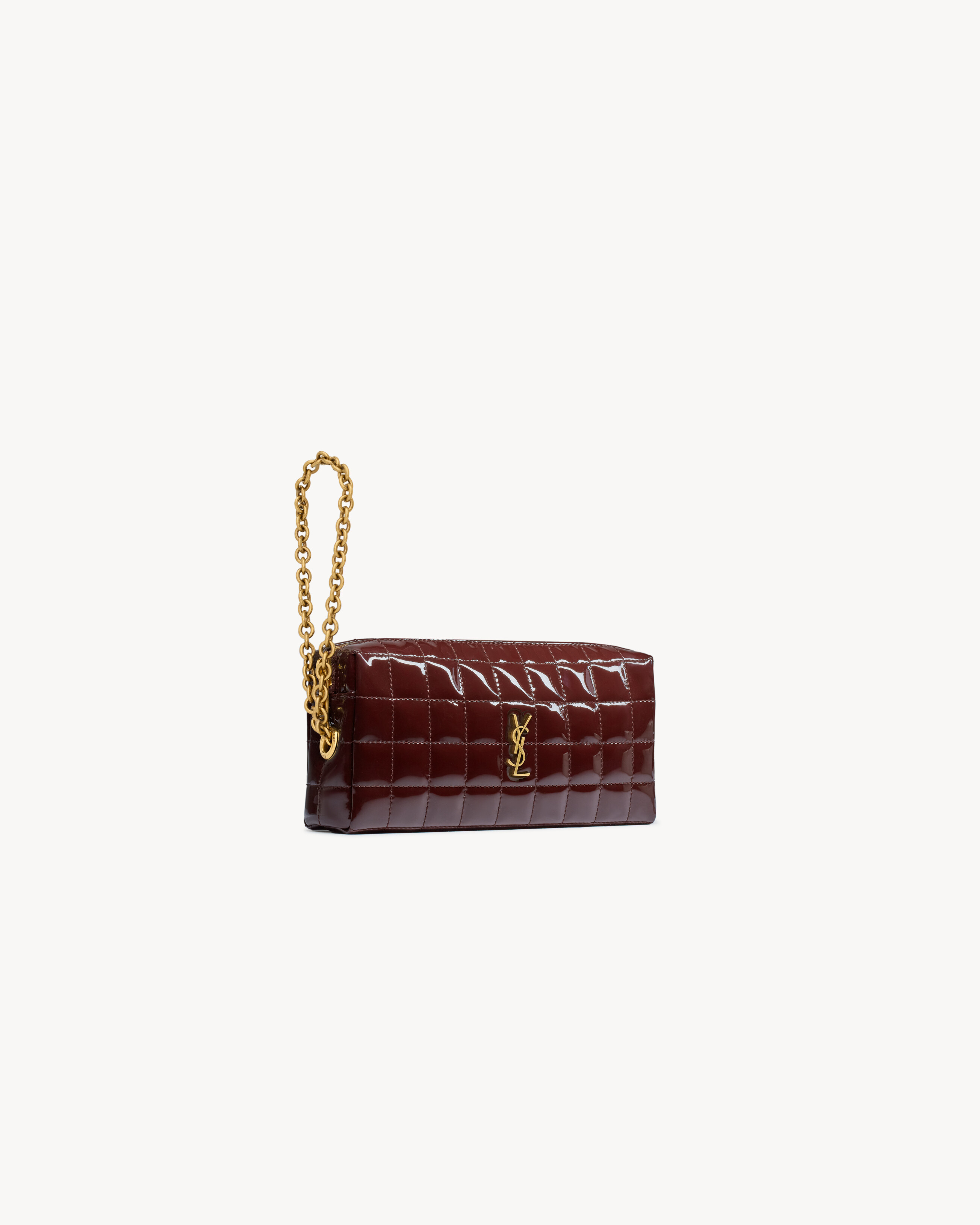 Pochette Cassandre matelassé carré con catena in tela lucida