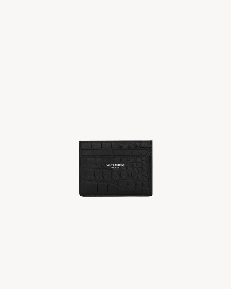 saint laurent paris credit card case in crocodile-embossed leather