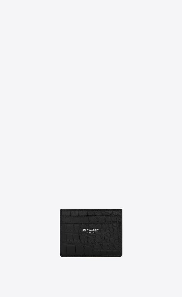 블랙 악어 무늬가 새겨진 가죽 소재의 클래식 생 로랑 파리 카드 케이스