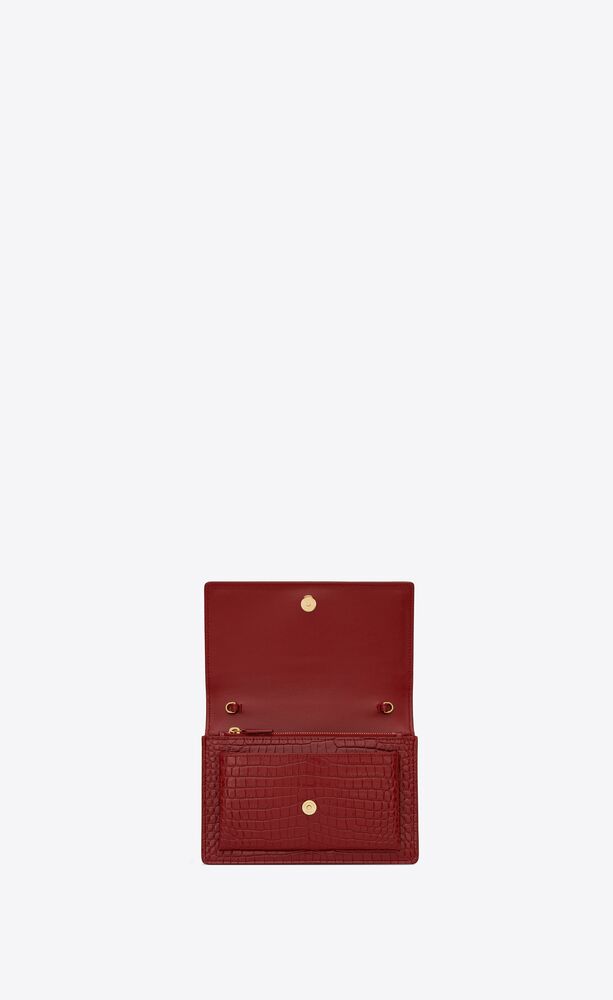 ysl sunset chain wallet in crocodile embossed shiny leather