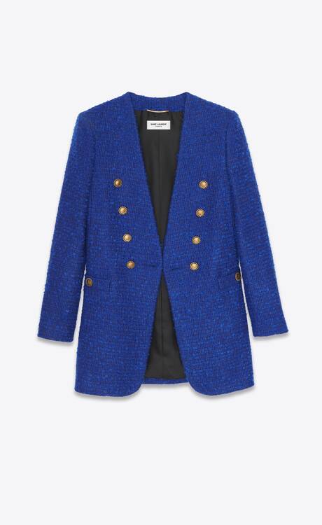Long double-breasted jacket in bouclé tweed | Saint Laurent United ...