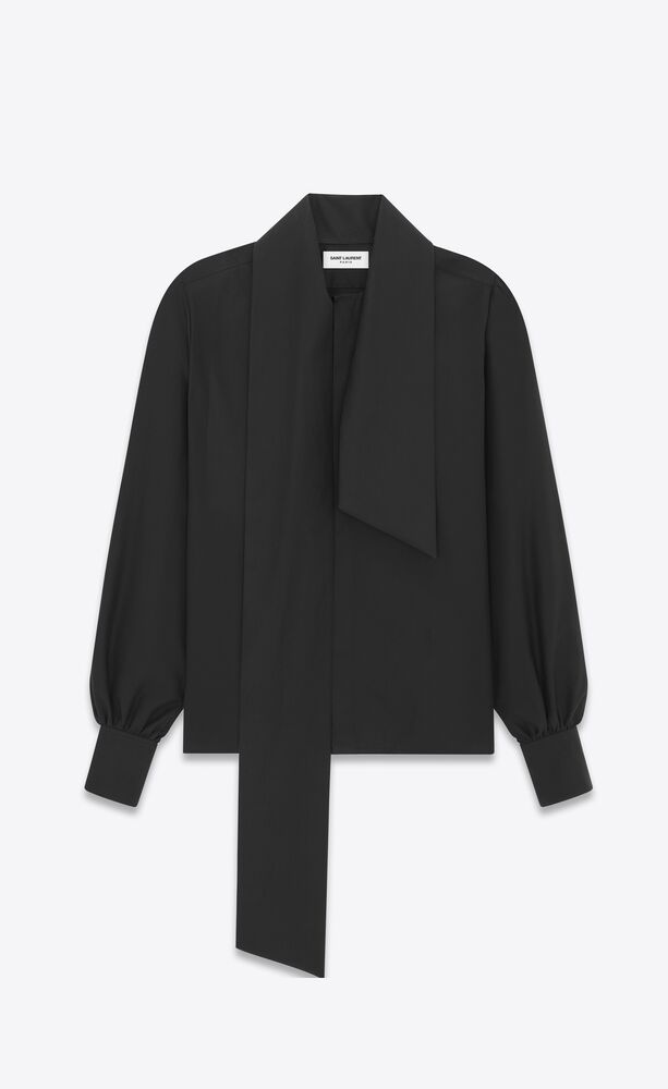 Lavallière-neck blouse in cotton poplin | Saint Laurent | YSL.com