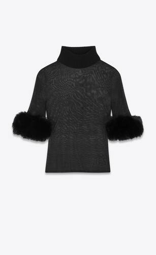 Saint Laurent Monogram-knit Ribbed Top in Black Womens Tops Saint Laurent Tops 