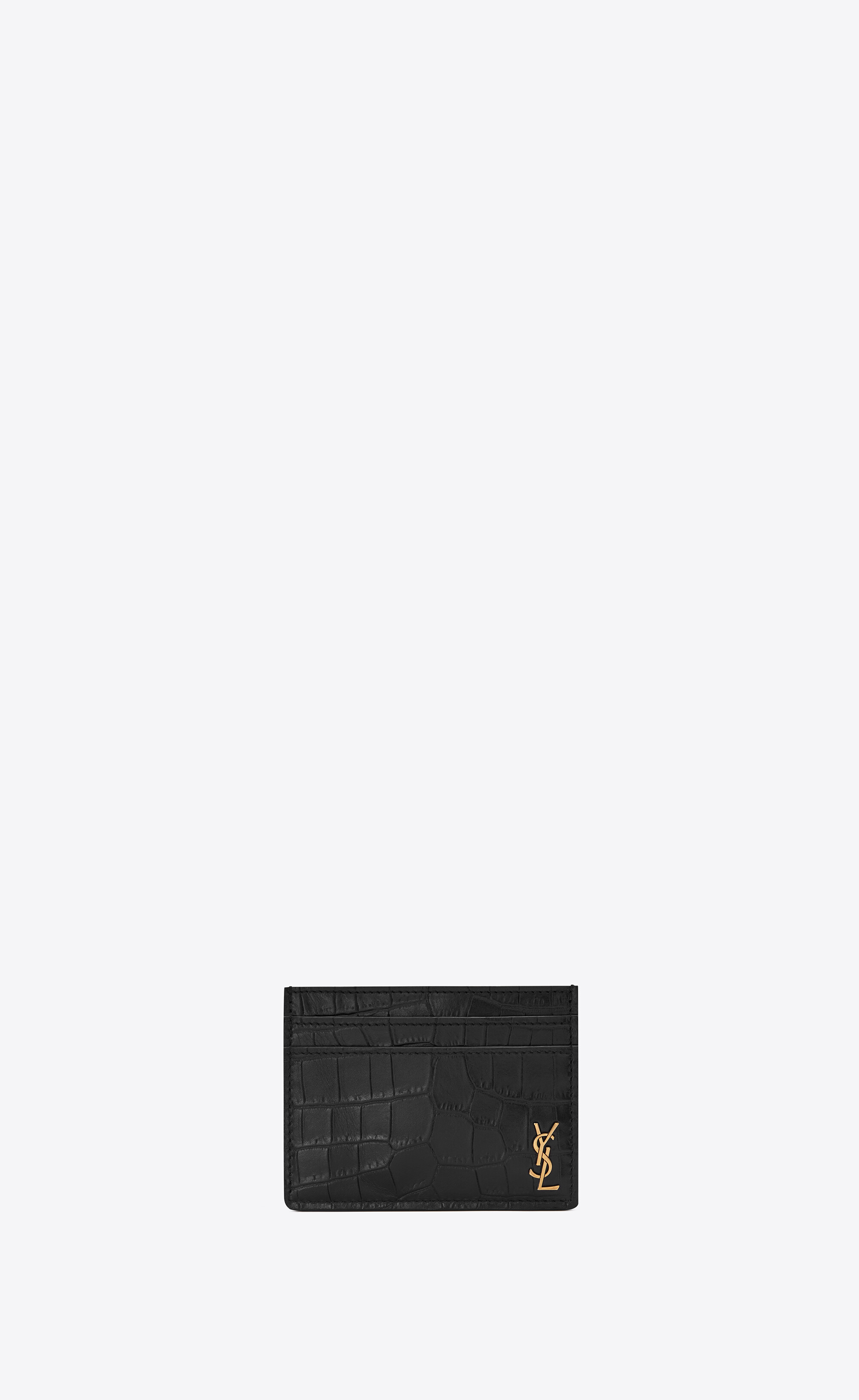 Saint Laurent black Croc-Embossed Leather Monogram Card Holder