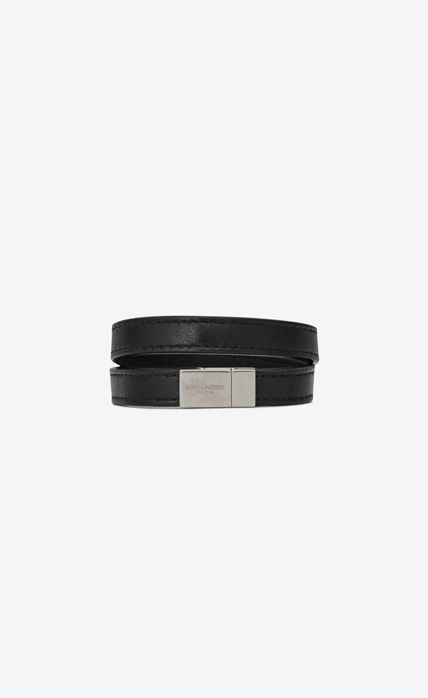 Yves Saint Laurent YSL Monogram Double Wrap Leather Bracelet - Medium