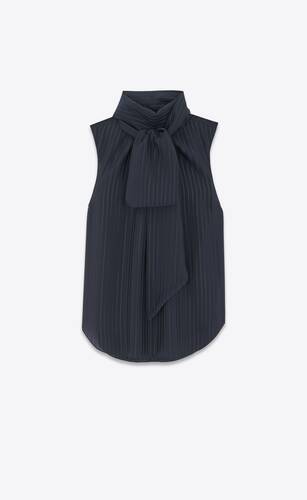 lavallière-neck blouse in matte and shiny striped silk
