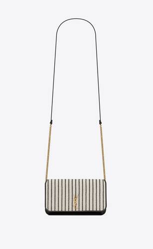 cassandre saint laurent phone holder with strap in canvas and smooth leather