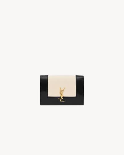 YSL SAINT LAURENT Logo Leather Card Case Wallet--Red/Gold