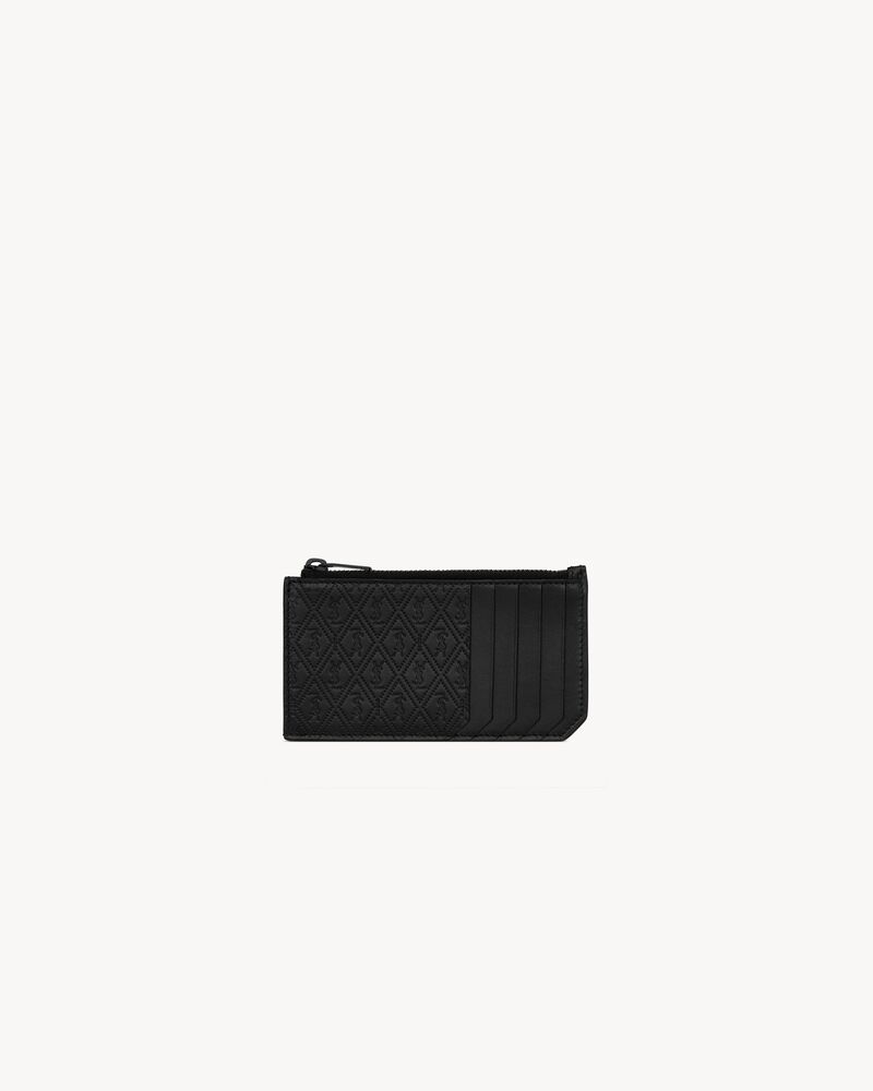 le monogramme fragments zip card case in embossed smooth leather
