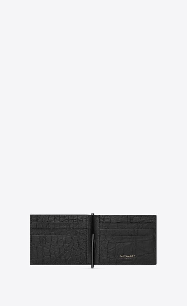 Monogram Bill clip wallet in crocodile embossed leather | Saint 