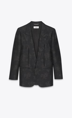 fitted single-breasted jacket in jacquard silk and wool