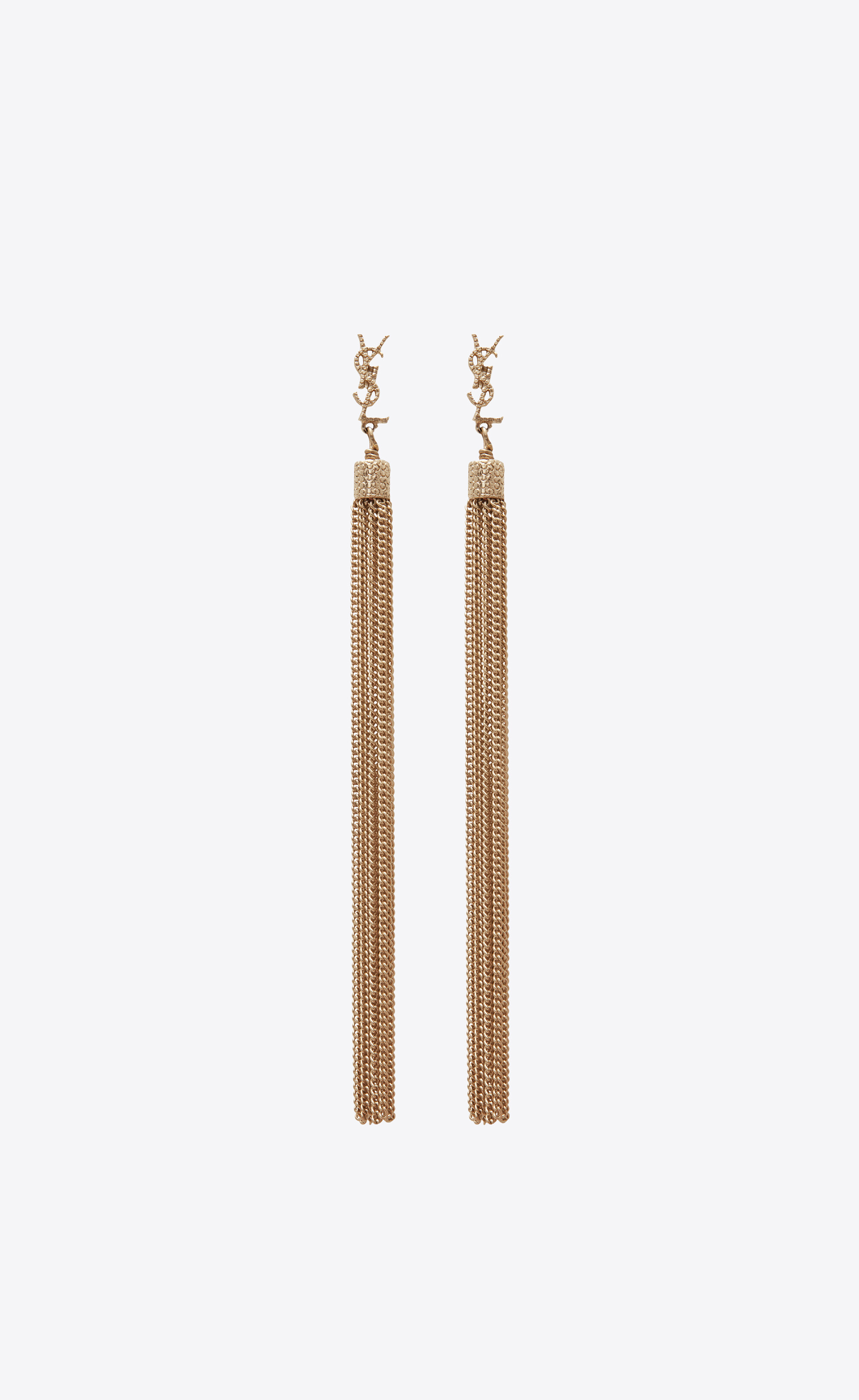 loulou earrings with chain tassels in light gold-colored brass