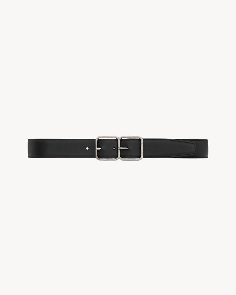 double frame belt in lacquered leather