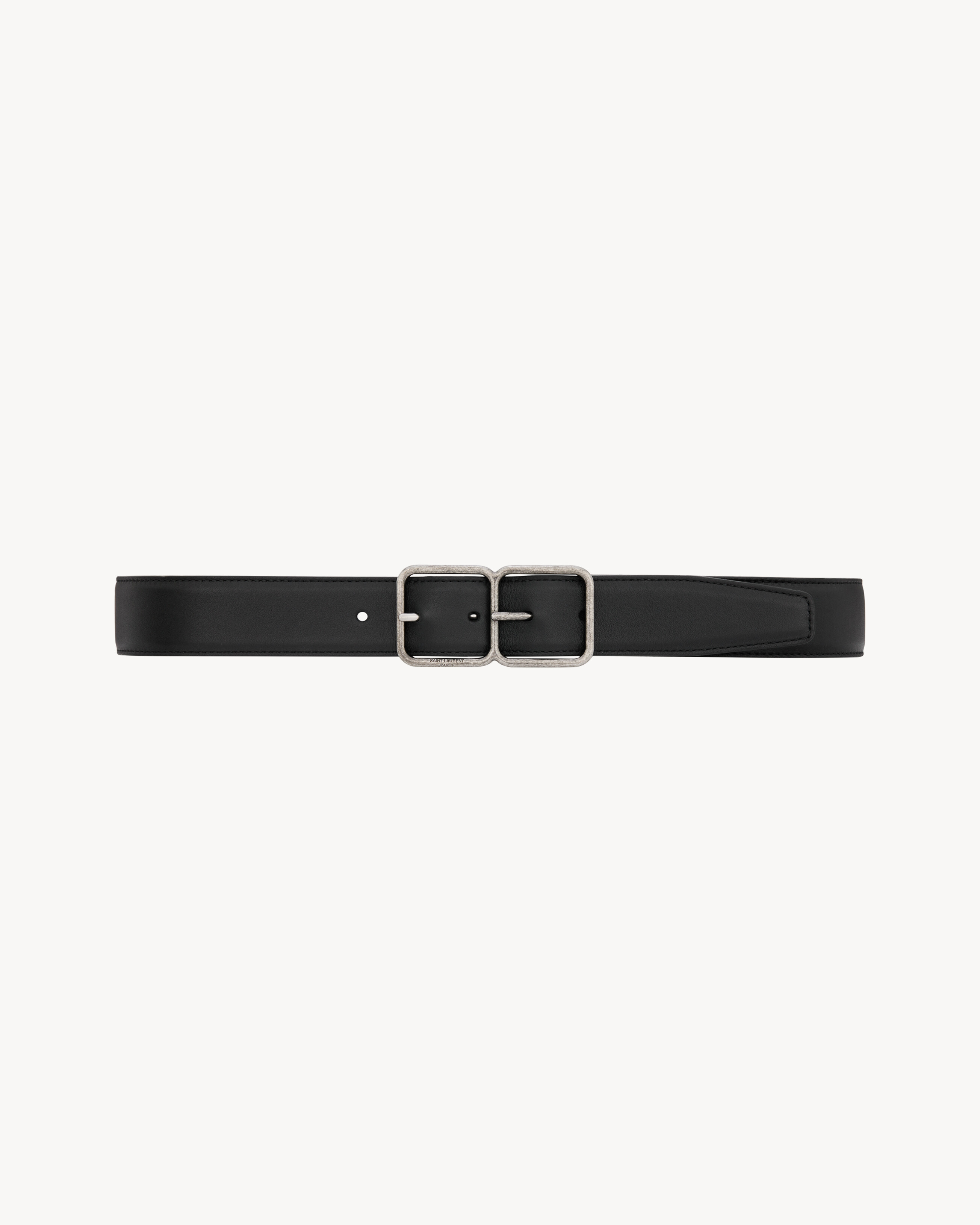 double frame belt in lacquered leather