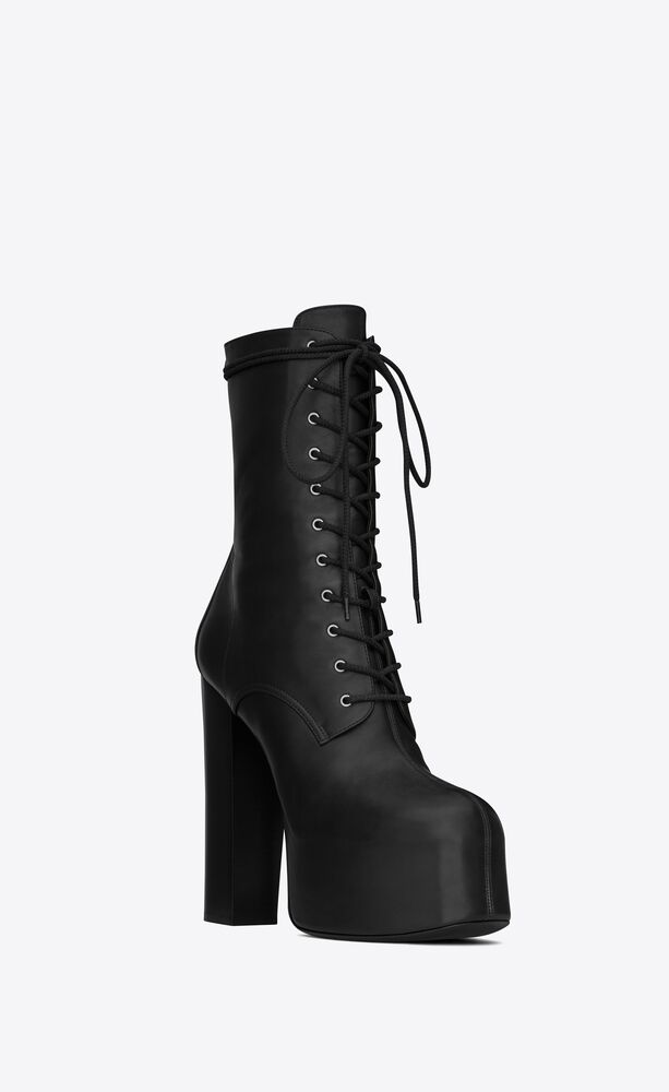 Cherry lace-up platform booties in smooth leather | Saint Laurent | YSL.com