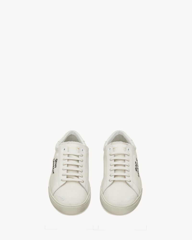 court classic  sl/06 sneakers con saint laurent ricamato, in pelle e tessuto worn-look bianco