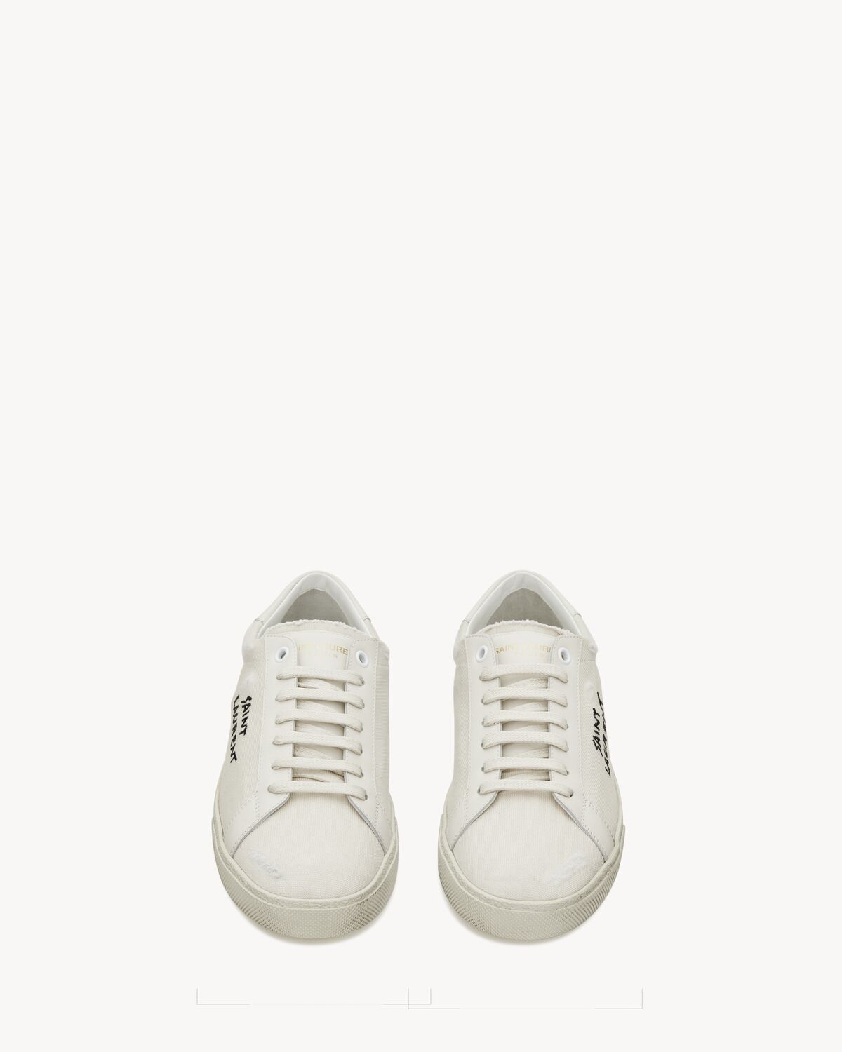 Sneakers Court Classic SL/06 con bordado Saint Laurent, de lona blanca efecto desgastado y piel